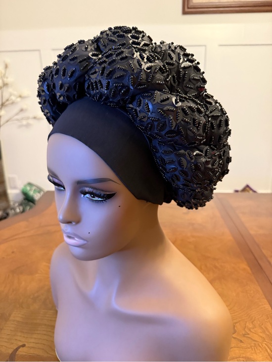 Black Beaded Turban Headwrap main image 4